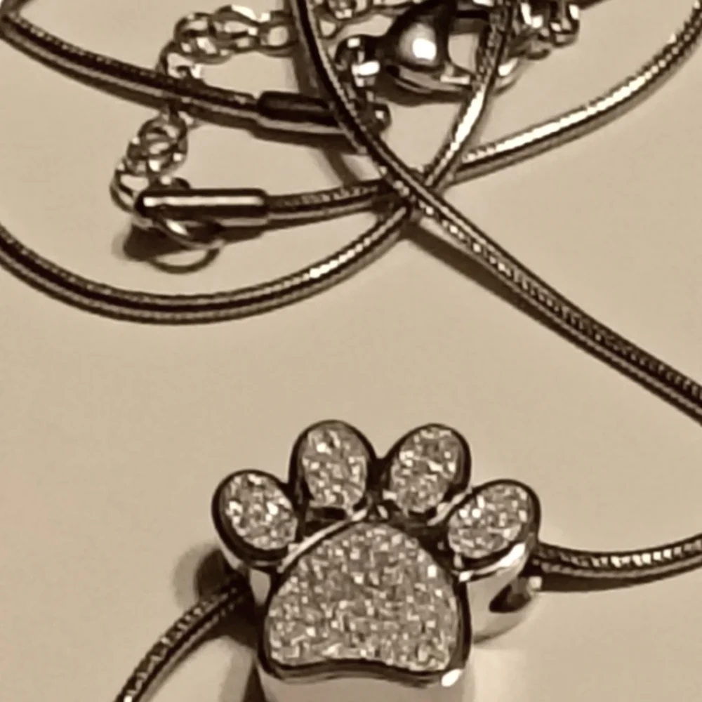 Silver Paw Print Pet Memorial Pendant Necklace